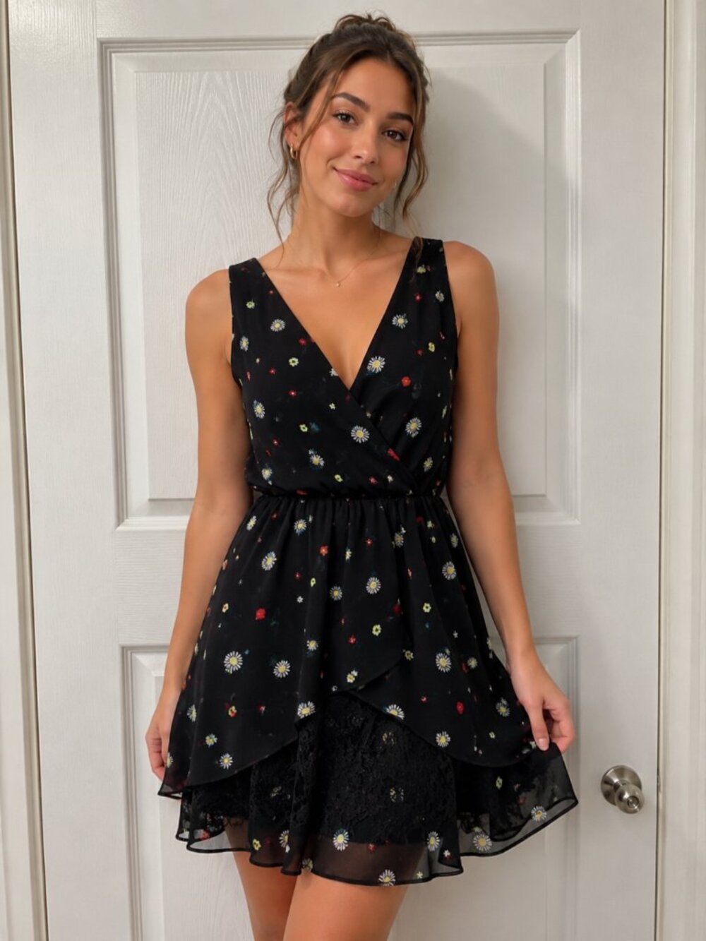 BCBG Little Black Dress Lace Ruffles Tiered Floral Fairy Whimsy Holiday Size 0